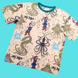 Handmade, Upcycled Walt Disney Pirates of the Caribbean Bedsheet T-Shirt Size M